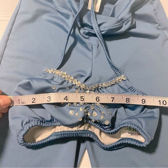 Custom made solo dance costume blue flair pants top rhinestone 2 piece set - 10 - Picture 13 of 15